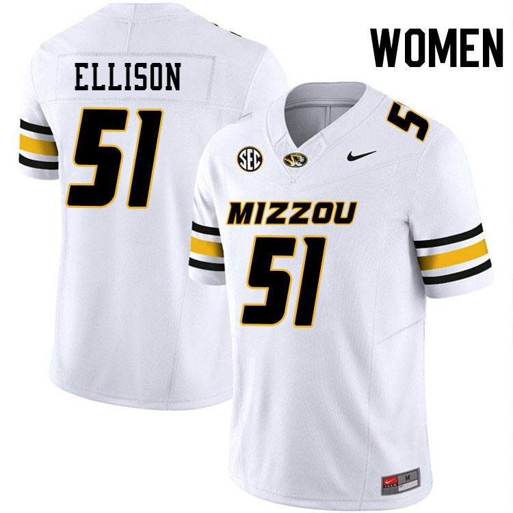 Women #51 Tyson Ellison Missouri Tigers College Football Jerseys Stitched-White